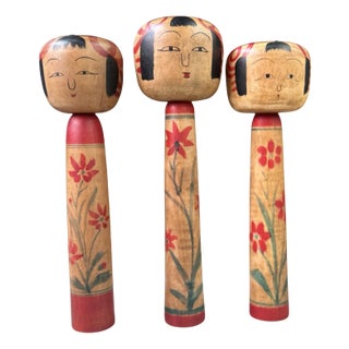 Vintage Traditional Japanese Tsuchiyu Kokeshi Figurines, 1960s, Set of 3 For Sale