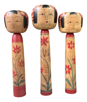Vintage Traditional Japanese Tsuchiyu Kokeshi Figurines, 1960s, Set of 3