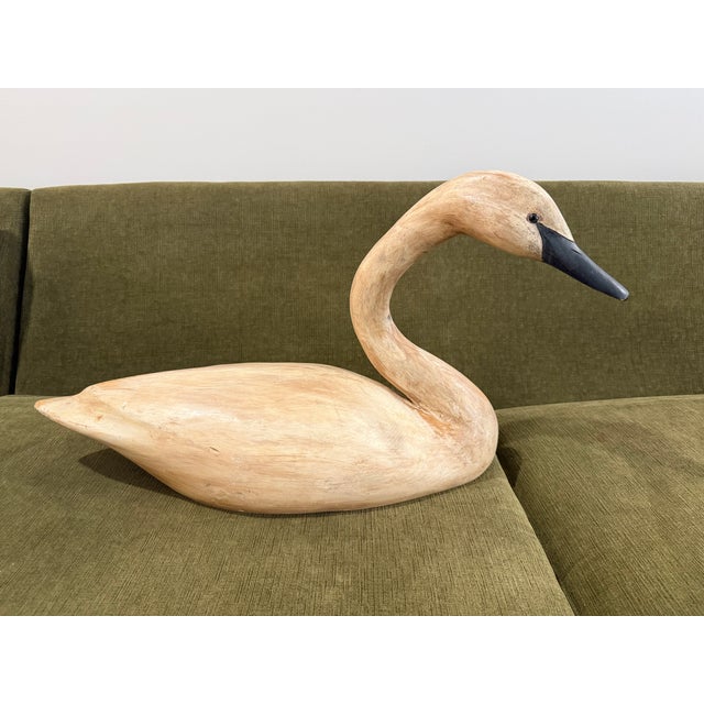 Vintage Painted Wood Swan Decoy For Sale - Image 4 of 5