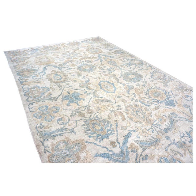 Early 21st Century 21st Century Persian Sultanabad Wool 10x14 Ivory, Tan & Blue Handmade Area Rug #1141086 For Sale - Image 5 of 12