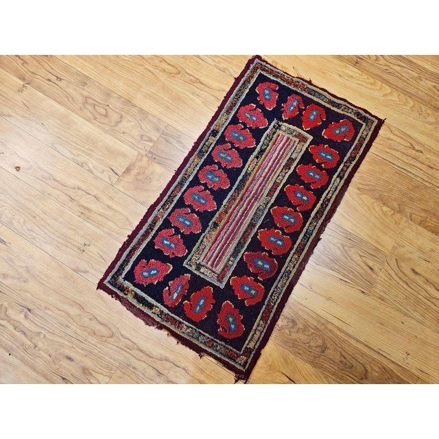 Textile Vintage American Hand Hooked Rug, Handwoven Floret Pattern, Folk Art Tapestry, 1x2 For Sale - Image 7 of 9