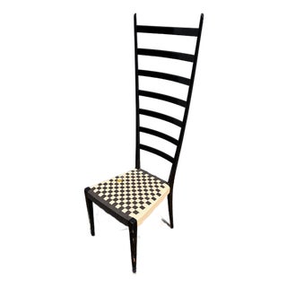 Early 20th Century Shaker Tall Ladderback Chair With Black White Check Seat Gio Ponti Style For Sale