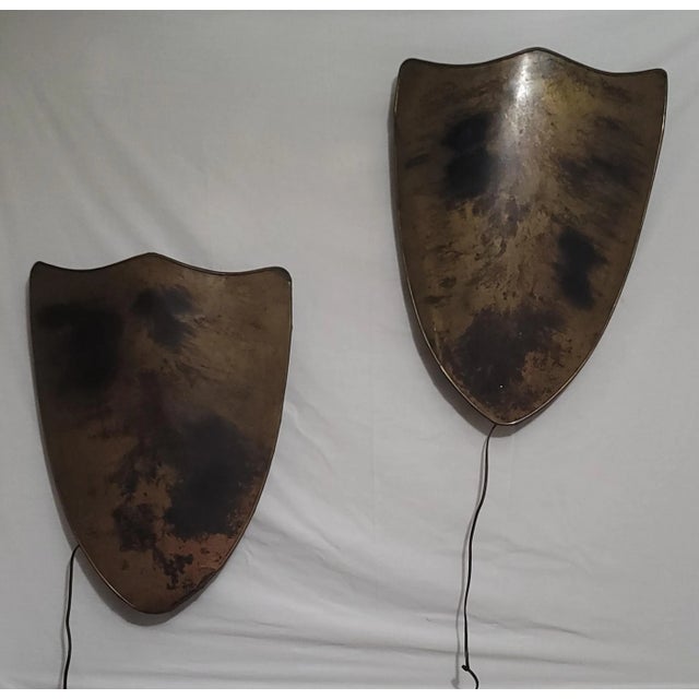 Bronze Pair of Antique Shield Wall Sconces For Sale - Image 8 of 12