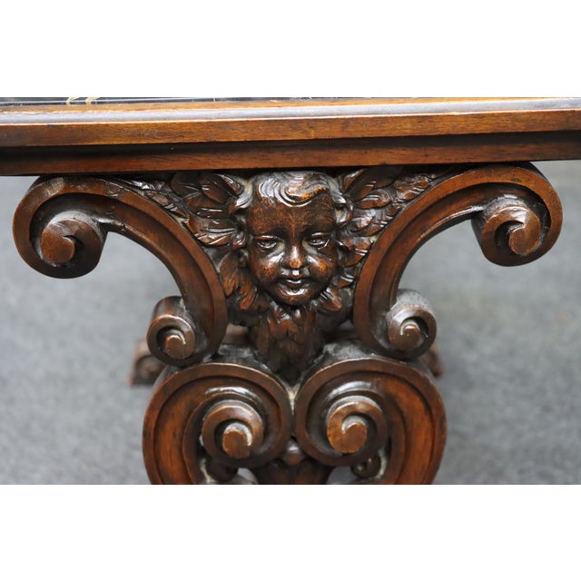 Brown French Baroque Style Carved Walnut Marble Top End Table For Sale - Image 8 of 10