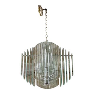 1980s Tiered Glass & Chrome Chandelier by Forecast Lighting Co. For Sale