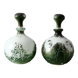 Antique Painted Milk Glass Decanters Pair