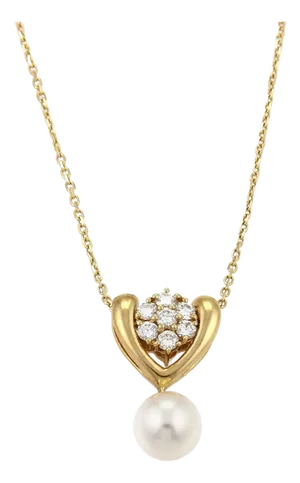 Mikimoto Diamond Akoya Pearl 18k Yellow Gold Fancy Pendant