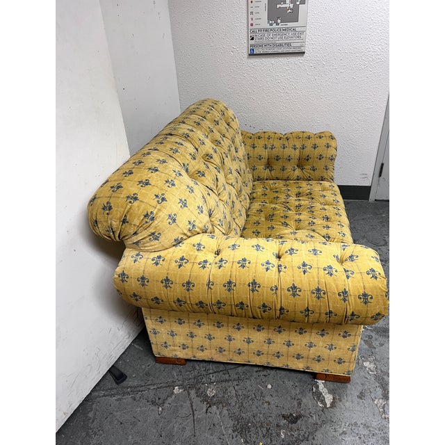 Kravet Furniture Custom Yellow Velvet Loveseat With Blue Crest Chairish