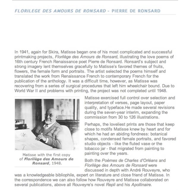 1940s 1940s Henri Matisse Lithograph Printed on Arches paper, total edition of 320 For Sale - Image 5 of 6