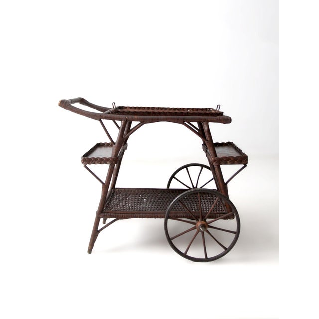 Brown Early 1900s American Wicker Serving Cart For Sale - Image 8 of 18