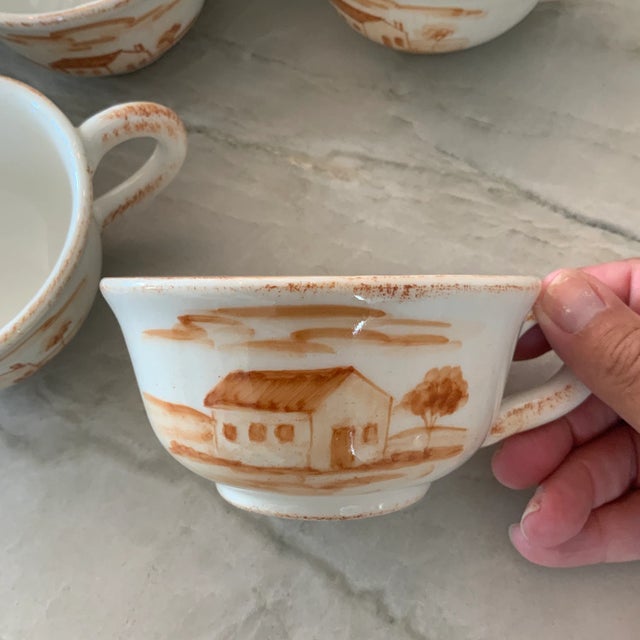 Vietri Bramasole White and Burnt Orange Flat Coffee Cups Made in Italy, Discontinued - Set of 12 For Sale - Image 4 of 9