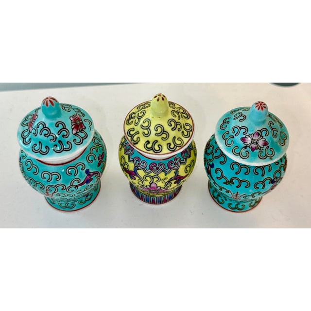 Ceramic Chinese Miniature Lidded Temple Jars - A Set of 3 For Sale - Image 7 of 9
