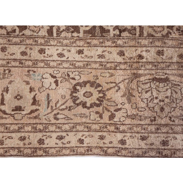 Persian Antique Persian Tabriz Brown Handmade Wool Rug For Sale - Image 3 of 9