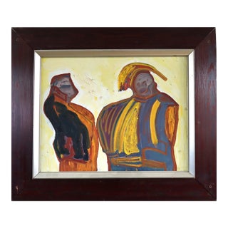 Mid-Century Modern 'The Exchange' Vintage Original Abstract Figurative Oil Painting, Framed For Sale