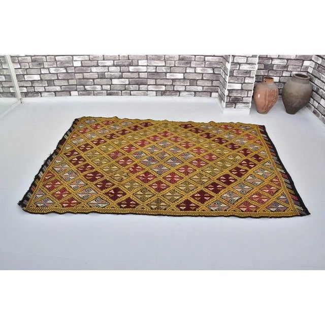 Geometric Wool Kilim Rug, 1960s For Sale - Image 6 of 9