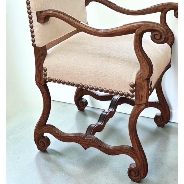 French Mid 20th Century Pair of French Fruitwood Upholstered Armchairs For Sale - Image 3 of 9