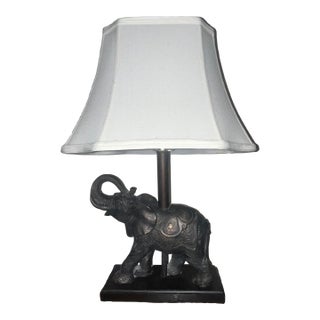 Vintage 1990s Berman Artisan Bronze Elephant Table Lamp With Pagoda Shade For Sale