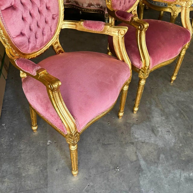 Textile Pink Velvet Chair French Style Tufted With Gold Details - Set of 2 For Sale - Image 7 of 7