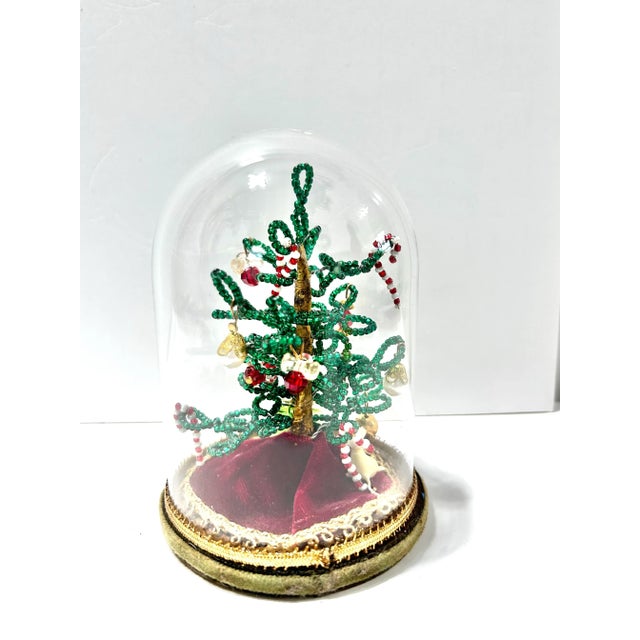 1970s Miniature Beaded Christmas Tree Under Glass Cloche For Sale - Image 4 of 8