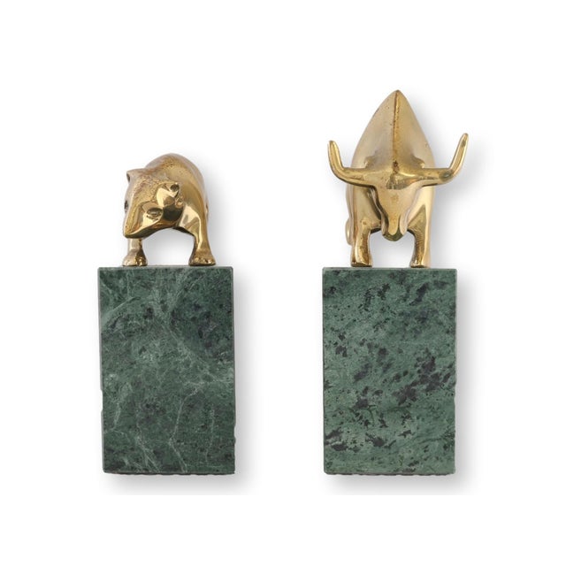 Traditional 1980s Italian Marble & Brass Bull & Bear Bookends For Sale - Image 3 of 5