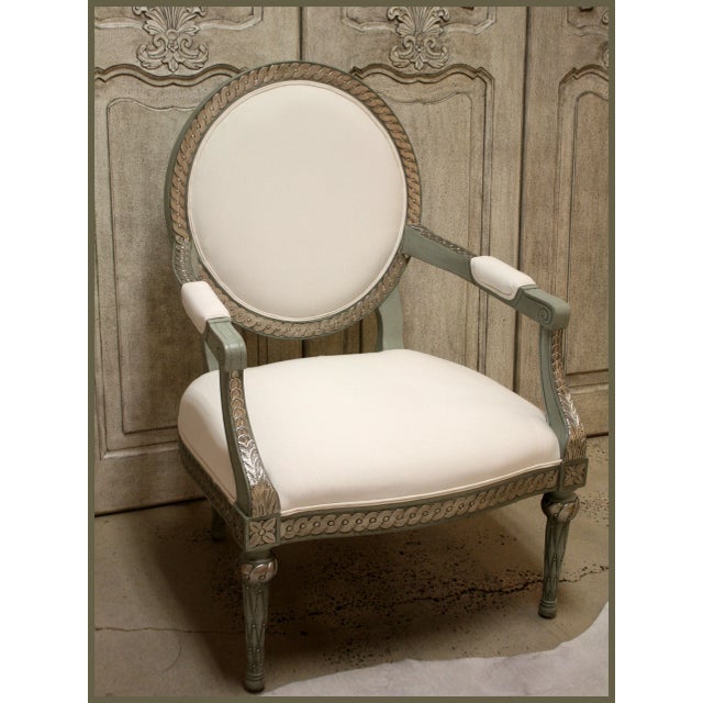 Wood Swedish Guilloche Carved Armchair For Sale - Image 7 of 8