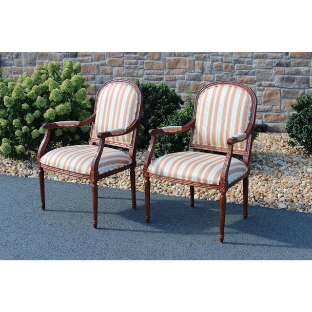 Ethan Allen Louis XVI Style Armchairs With Silk Upholstery—A Pair For Sale - Image 18 of 18