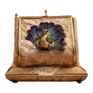 Early 20th Century Peacock Vanity Casket With Cut Glass Perfume Bottles For Sale
