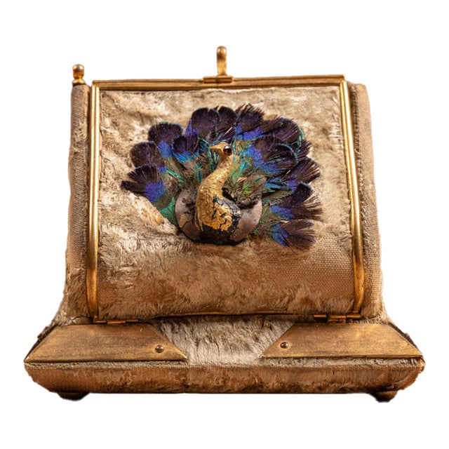 Early 20th Century Peacock Vanity Casket With Cut Glass Perfume Bottles For Sale