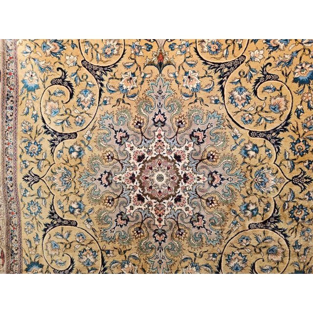 Vintage Persian Tabriz Rug, Hand-Knotted Wool, Floral Pattern, Moss Green & Caramel, 7x10 For Sale - Image 17 of 18
