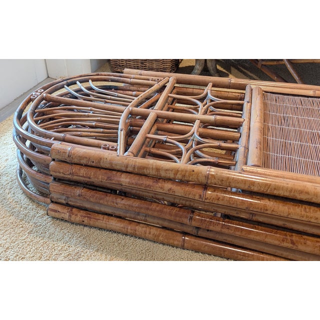 Wood Vintage 6-Panel Bamboo Rattan Folding Room Divider Screen Arched Fan Top 1970's For Sale - Image 7 of 10