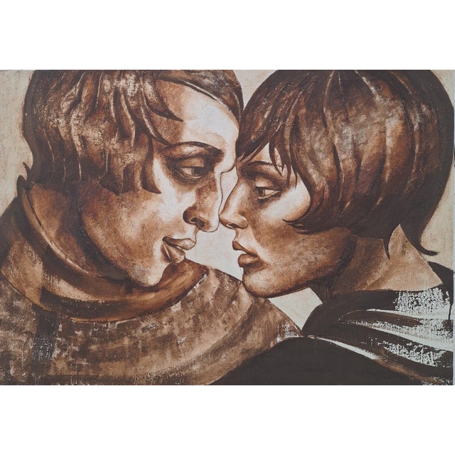 Textile Agata Stomma, a Couple in Brown Color, 2022, Gouache and Canvas For Sale - Image 7 of 7