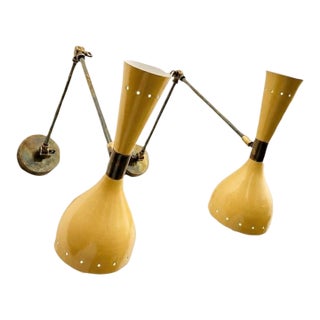 Mid-Century Modern Brass Adjustable Wall Sconces With Cone Shades - Set of 2 For Sale