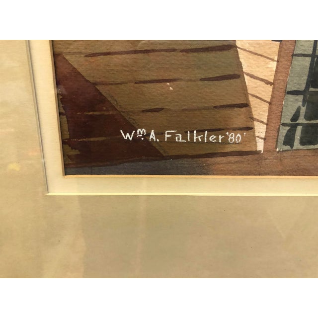 American 1980s "The Rooftops" Architectural Townscape Original Watercolor Painting on Paper, Signed For Sale - Image 3 of 12