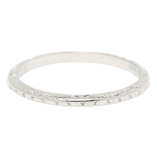 Art Deco Engraved Band, Platinum, Ring Size 5.5, Stackable For Sale