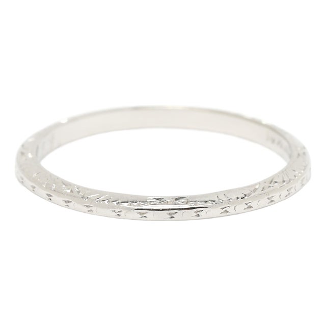 Art Deco Engraved Band, Platinum, Ring Size 5.5, Stackable For Sale