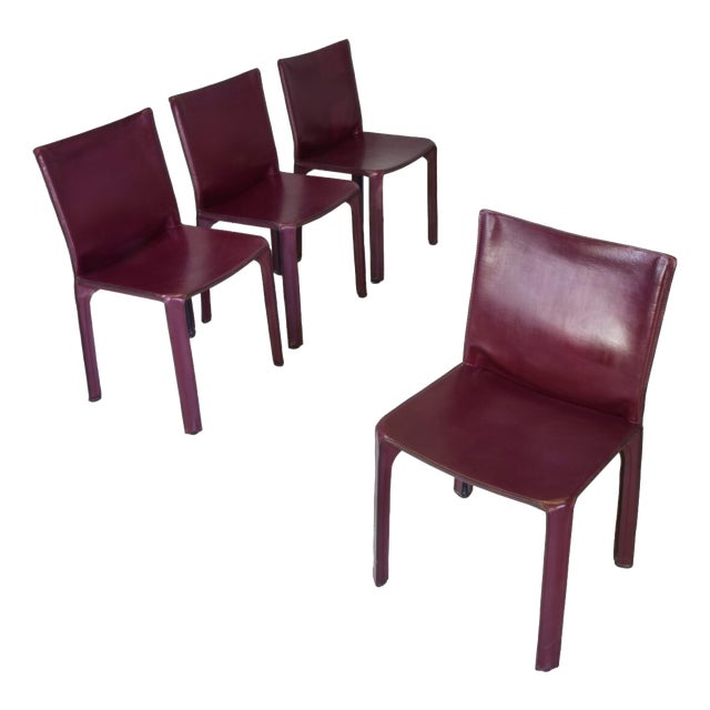 Cab 412 Chairs in Burgundy Leather by Mario Bellini for Cassina, 1970s, Set of 4 For Sale