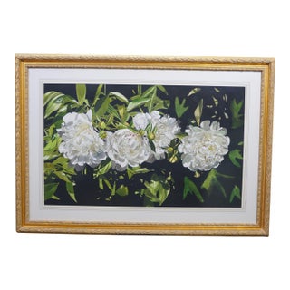 Deborah Rubin "Peonies" Floral Botanical Still Life Watercolor Painting 50" For Sale