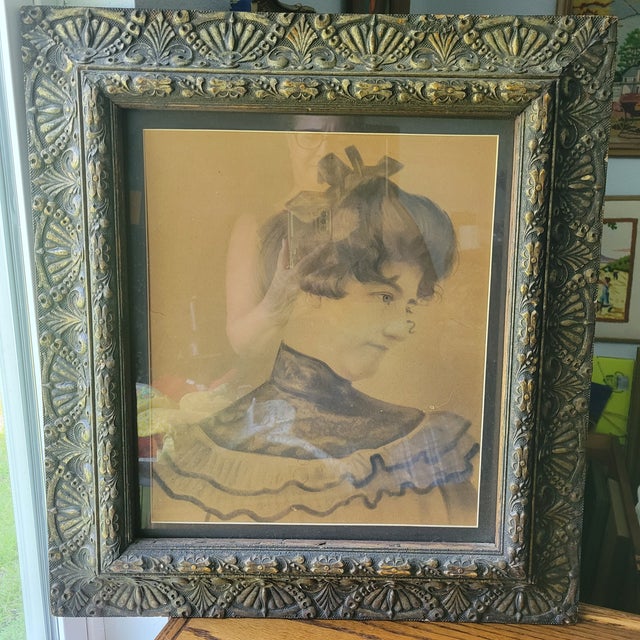 Traditional Antique Portrait of a Women Muted Pallet in Ornate Frame & Matted For Sale - Image 3 of 18