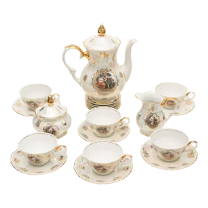 Circa 1970s Kahla 22k Gold German Porcelain Tea Set for Six- 21 Pieces