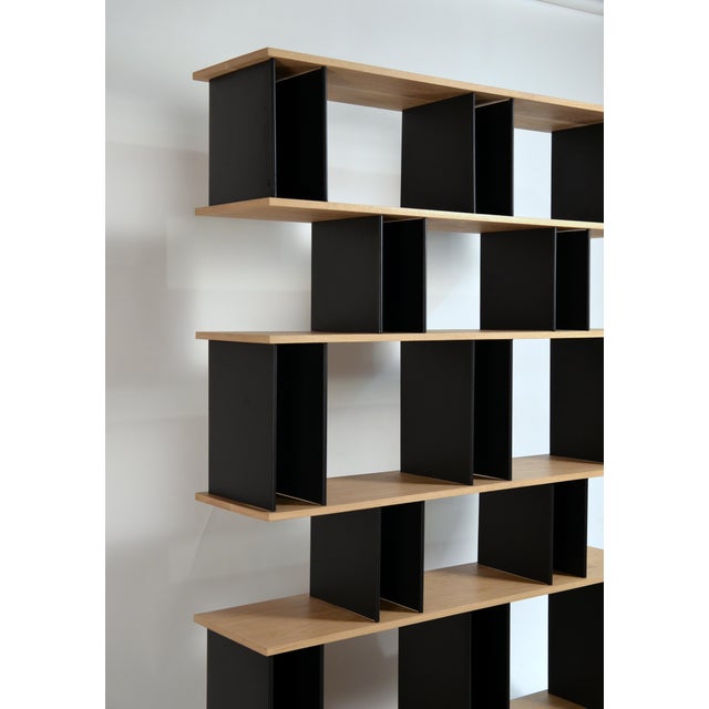 Tall 'Horizontale' Black Steel and Oak Shelving Unit by Design Frères For Sale - Image 10 of 12