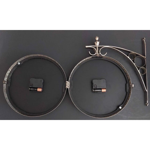 Metal Eichholtz Double Sided Regent Street London Train Station Clock Nickel & Glass For Sale - Image 7 of 8