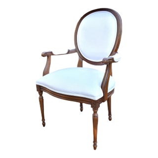 Ethan Allen Walnut Armchair Oval Back Louis XVI Carved French Accent For Sale
