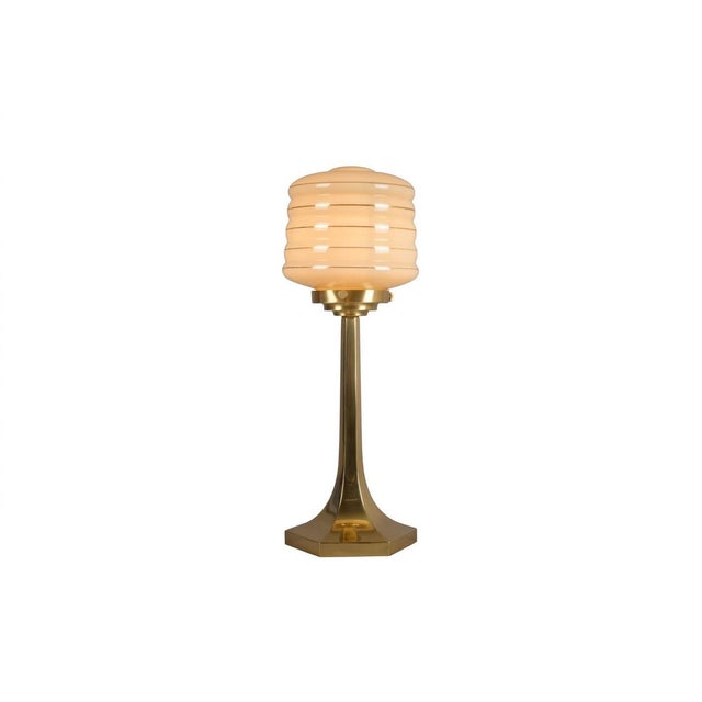 Josef Hoffmann Style Brass Table Lamp, Opaline Glass Shade, Wiener Werkstätte Inspired, Austria / Europe, 1990s For Sale - Image 13 of 13
