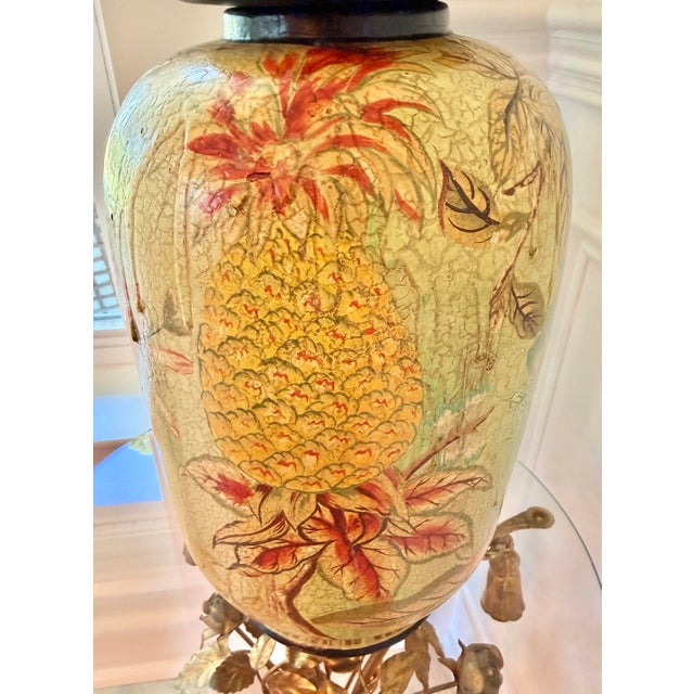 Large Hand-Painted Crackle Finish Lidded Decorative Ginger Jar With Pineapple Motif For Sale - Image 10 of 13
