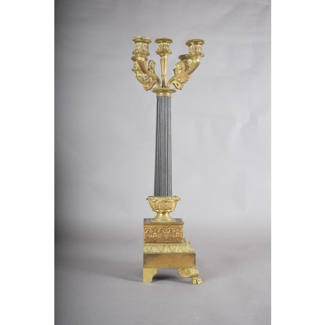 Antique Gilt Bronze Candelabra, Fluted Column With Figural Arms — French, 19th Century For Sale - Image 6 of 10