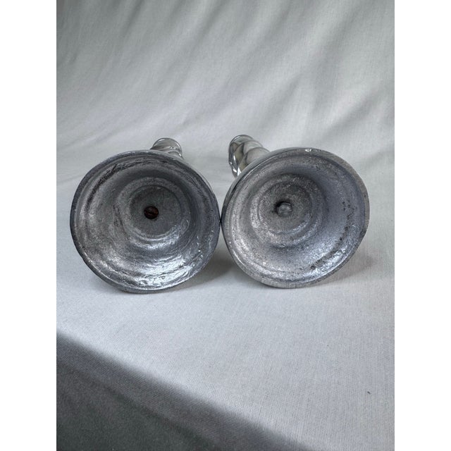 Metal Vintage English Traditional Barley Twist Silver Tone Candlesticks, a Pair For Sale - Image 7 of 8