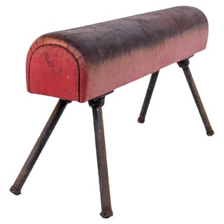 Italian Red Leather and Iron Gymnastic Horse For Sale