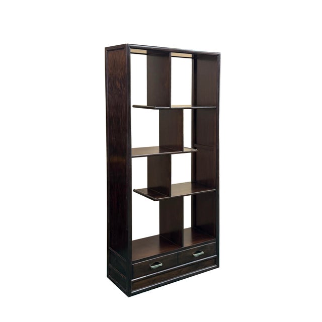 Asian Inspired Asymmetrical Dark Brown Shelving Display Cabinet Divider For Sale - Image 4 of 12