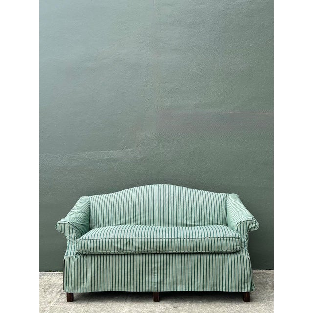 Mid-Century Modern Vintage Striped Slip Covered Camelback Loveseat For Sale - Image 3 of 18