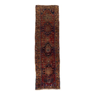 Antique Circa 1890 Red Hand Knotted Oriental Runner 3ft 3in X 11ft For Sale